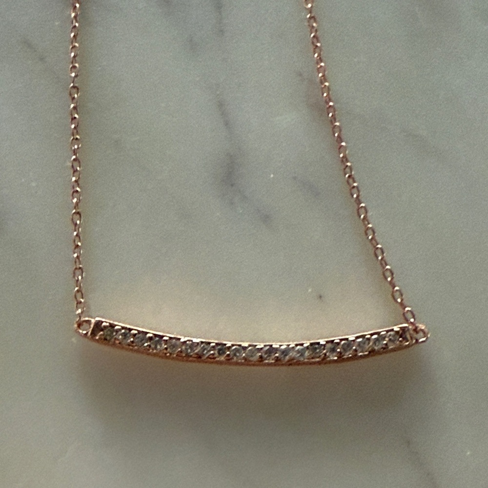 16” Freida Rothman Rose Gold Curved Bar Necklace with pave CZ crystals